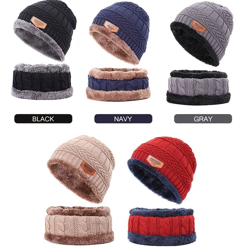 2kpl Vauvan Beanie Neulottu Hattu & Huivi Setti Yksivärinen Fleece Paksutettu Lämmin Talvi Pojille Tytöille