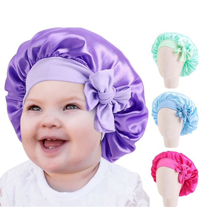 Kiinteä Satiininen Silkkipäällinen Solmionauhalla Vauvan Sleep Korkki Cap Bowknot Lasten Beanies