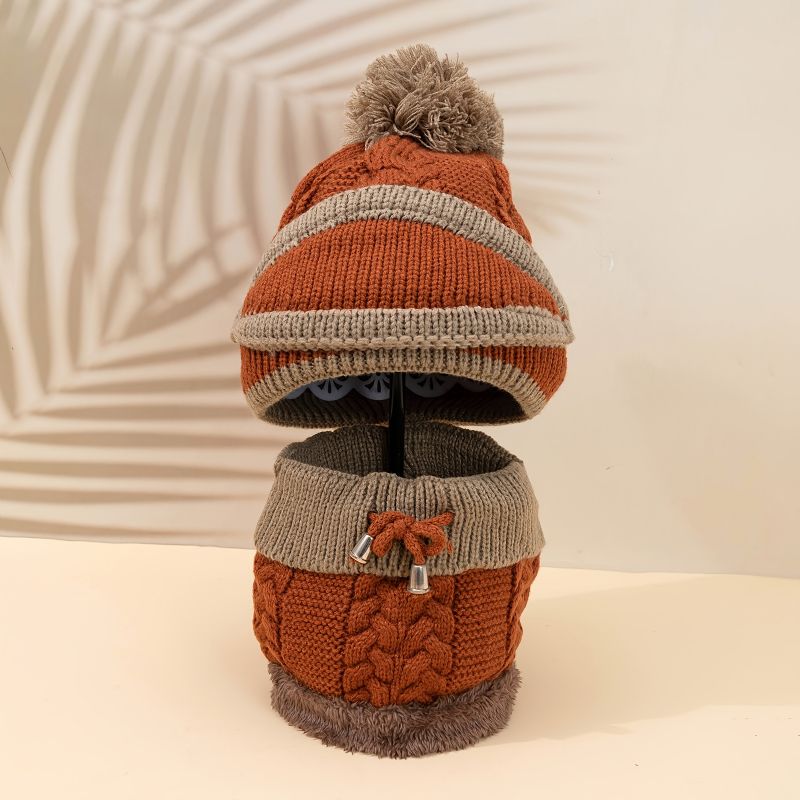 Lasten Knit Pipo Hattu Huivi Suu Suojasetti Fleece Lämmin Lippalakki Pompom Winter Tytöille Pojille