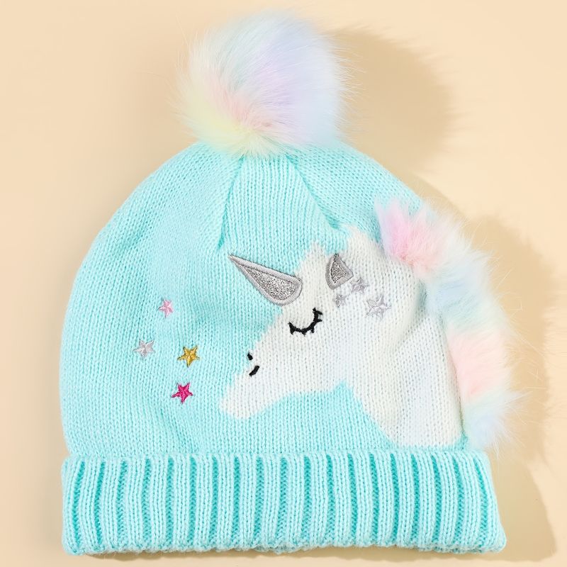 Lasten Tytöille Lämmin Lippalakki Unicorn Neulottu Hattu Pom Pom Winter Kanssa