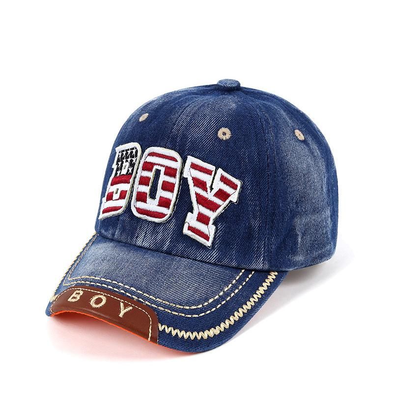 Poikien Rento Vintage Baseball-lippis Jossa On Poikirjoitettu Uv-suojaus Pesty Denim-lippis