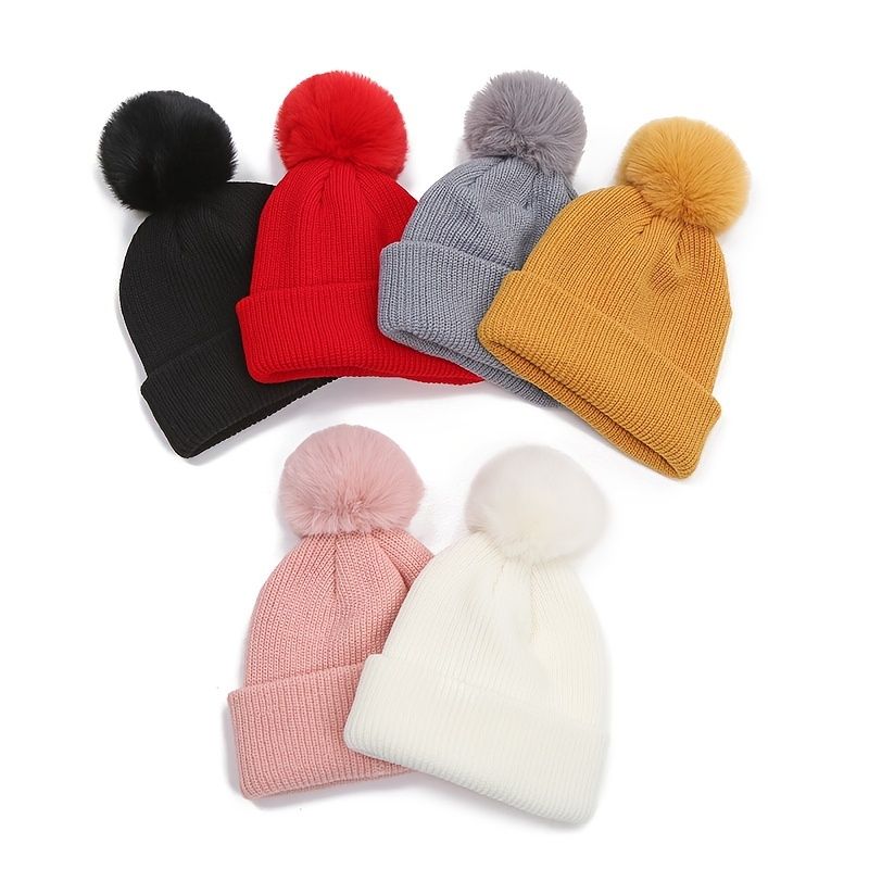 Toddler Vauvan Beanie Neulottu Hattu Pom Pom Yksivärisellä Lämmin Lippalakki Talvi Tytöille Pojille