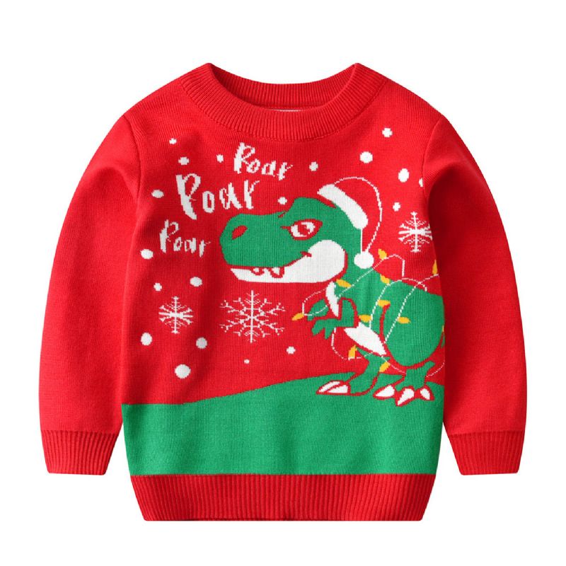 Joululasten Söpö Sarjakuva Dinosaur Crew Neck Neulepusero