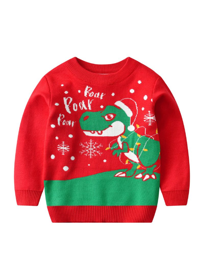 Joululasten Söpö Sarjakuva Dinosaur Crew Neck Neulepusero