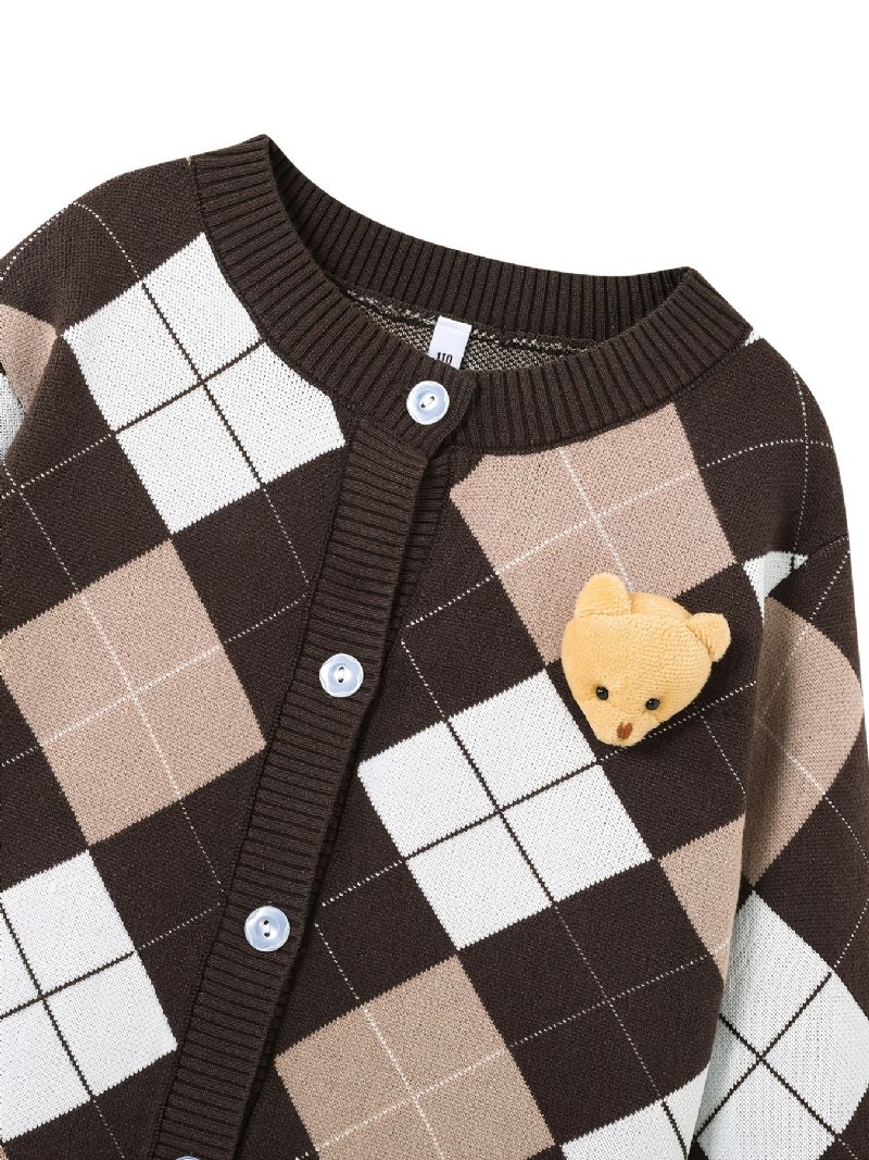 Lasten Tyttöjen Villapaita Plaid Bear College Tyylinen Neuletakki