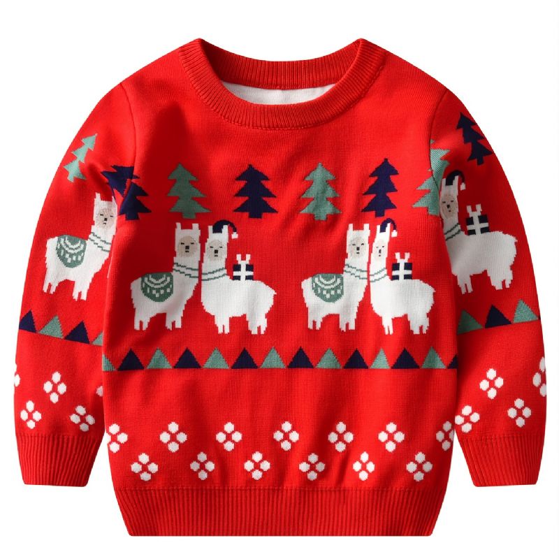 Talvi Toddler Poikien Christmas Sarjakuva Alpaca Printed Neulottu Villapaita