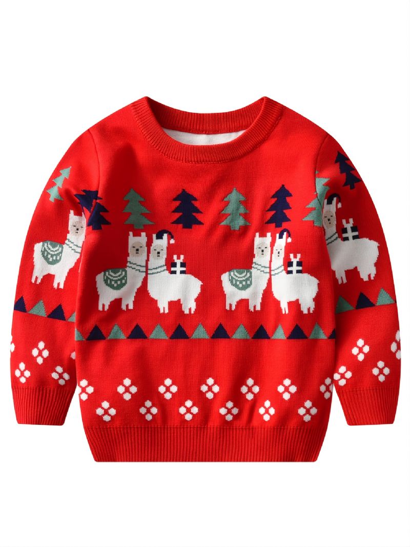 Talvi Toddler Poikien Christmas Sarjakuva Alpaca Printed Neulottu Villapaita