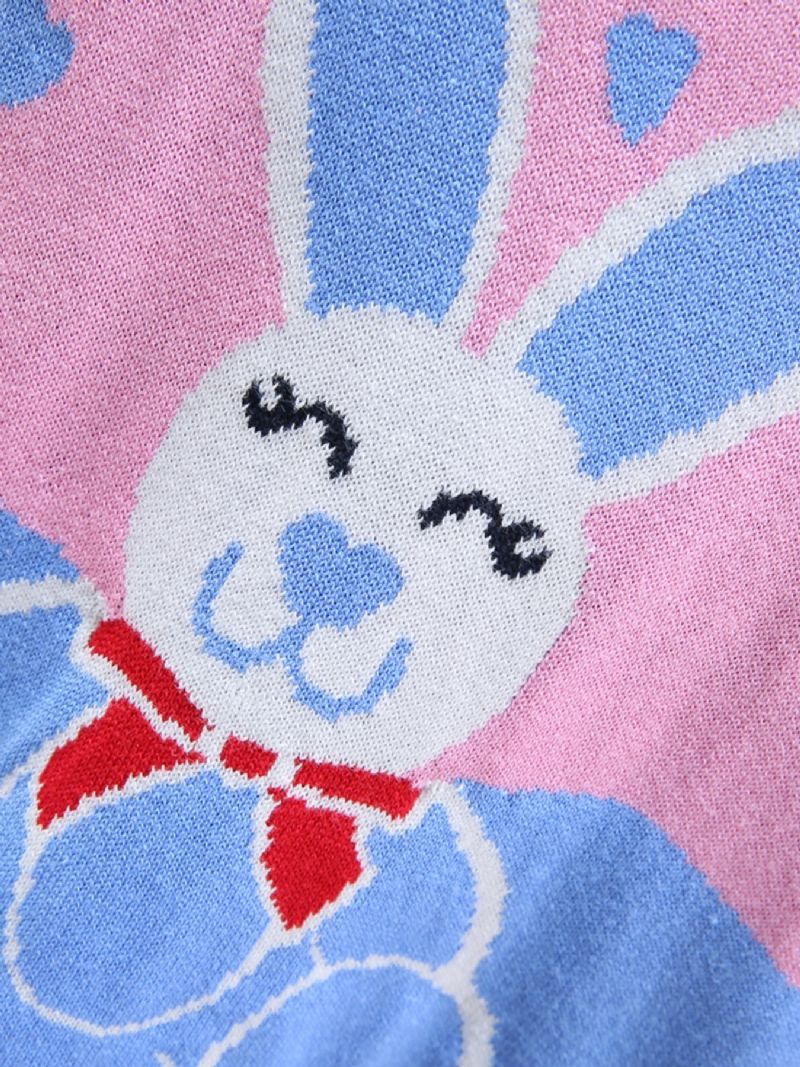 Tyttöjen Color Block Neulepusero Rabbit Pattern Pyöreäpääntie Neulottu Villapaita