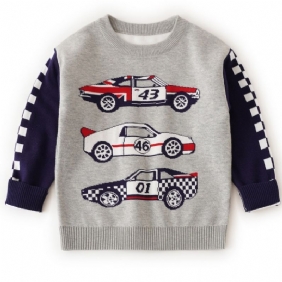 Uusi Poikien Söpö Racing Plaid Crew Neck Neulepusero