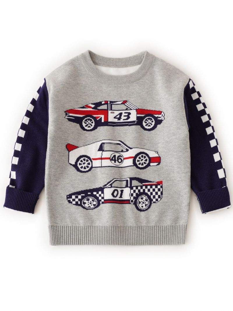 Uusi Poikien Söpö Racing Plaid Crew Neck Neulepusero