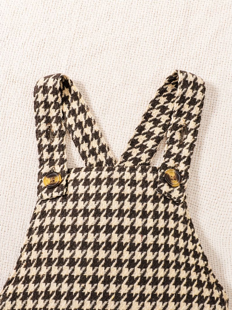 2 Kpl Tyttöjen Elegant Sweet Houndstooth Tweed Suspender-hame Ja Röyhelöpuserosetti Talvijuhliin