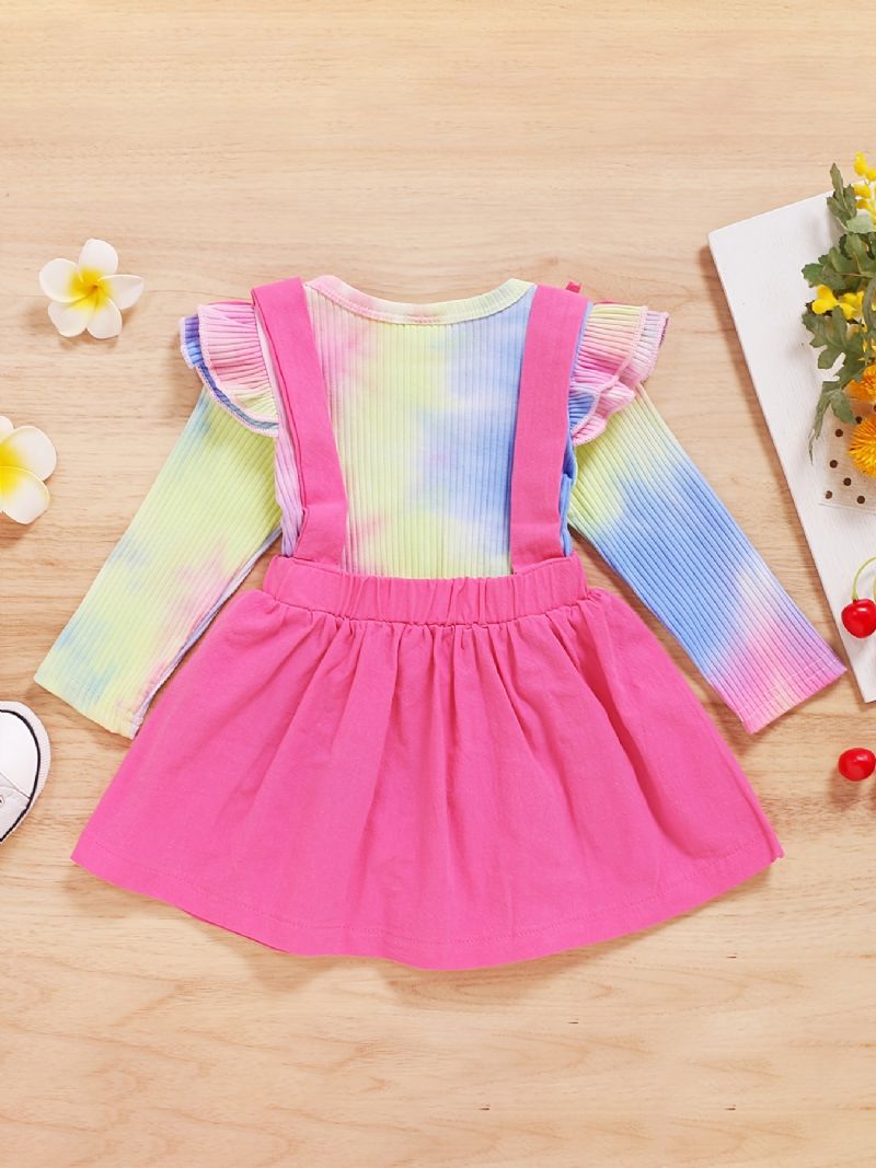 2kpl Tyttöjen Cute Tie Dye Top Suspender Hame Puuvillapuku