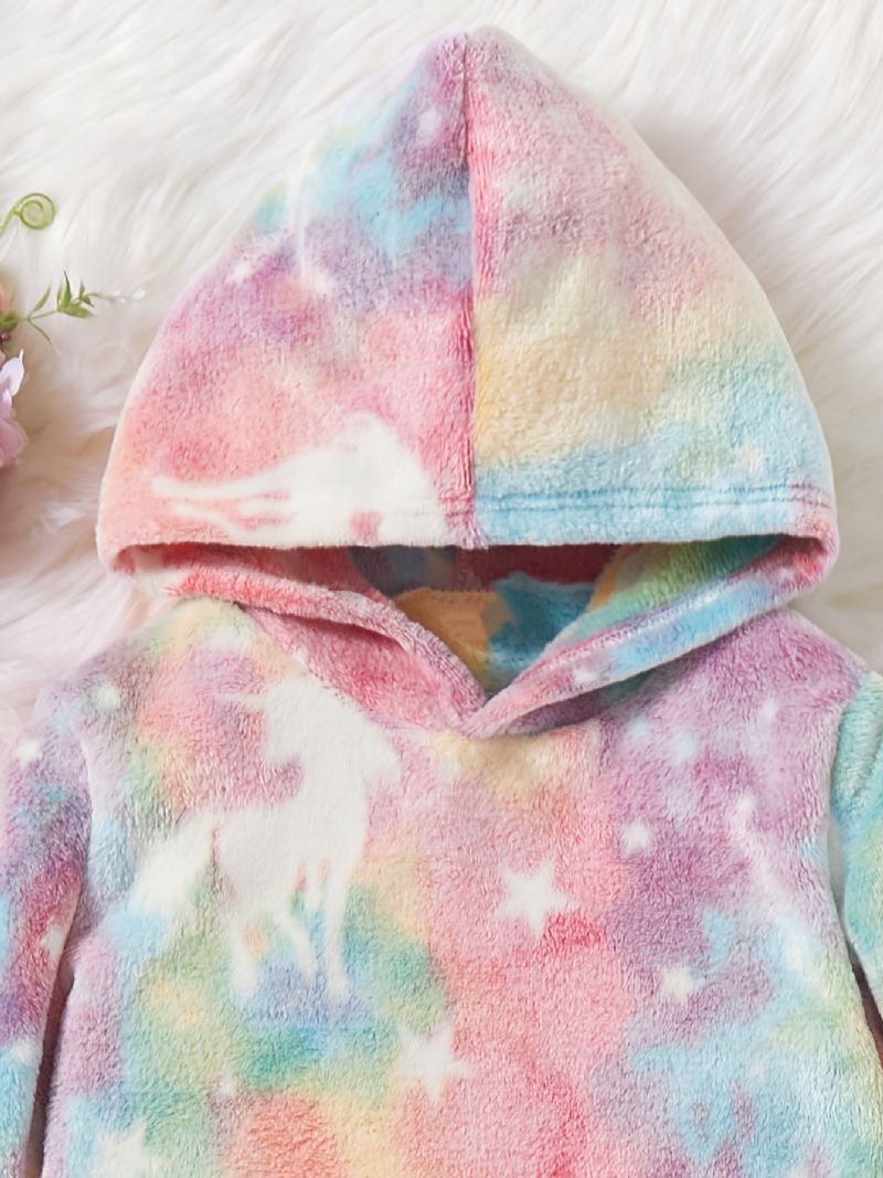 2kpl Tyttöjen Pehmohuppari Tie Dye Unicorn Pitkähihainen Villapaita Ja Hamesetti Lasten Vaatteet