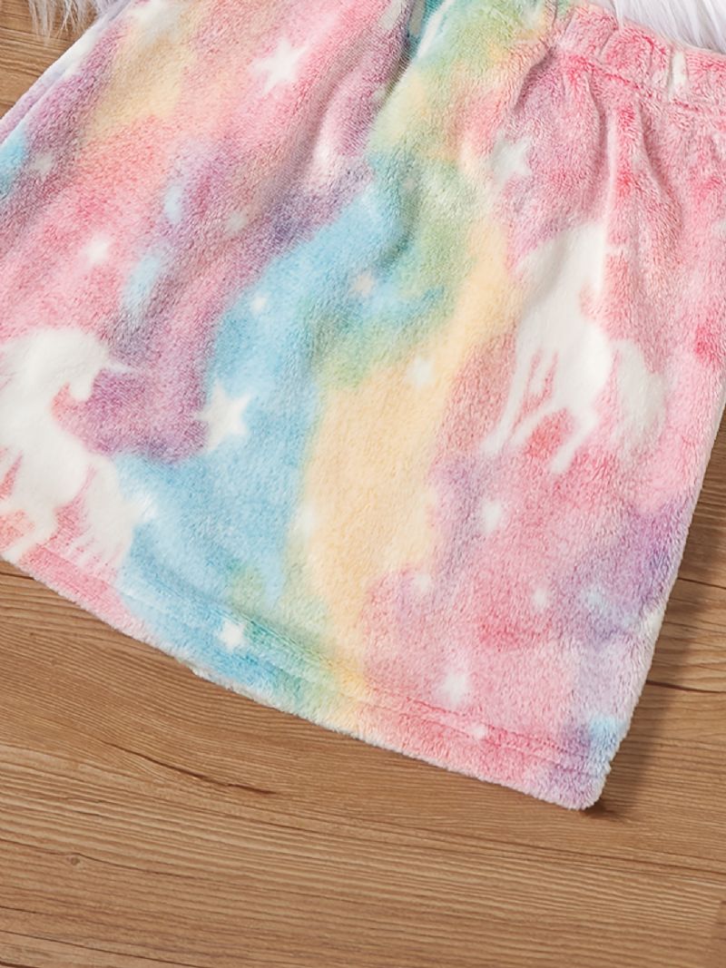 2kpl Tyttöjen Pehmohuppari Tie Dye Unicorn Pitkähihainen Villapaita Ja Hamesetti Lasten Vaatteet