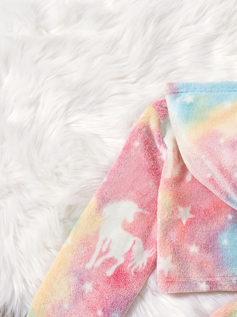 2kpl Tyttöjen Pehmohuppari Tie Dye Unicorn Pitkähihainen Villapaita Ja Hamesetti Lasten Vaatteet