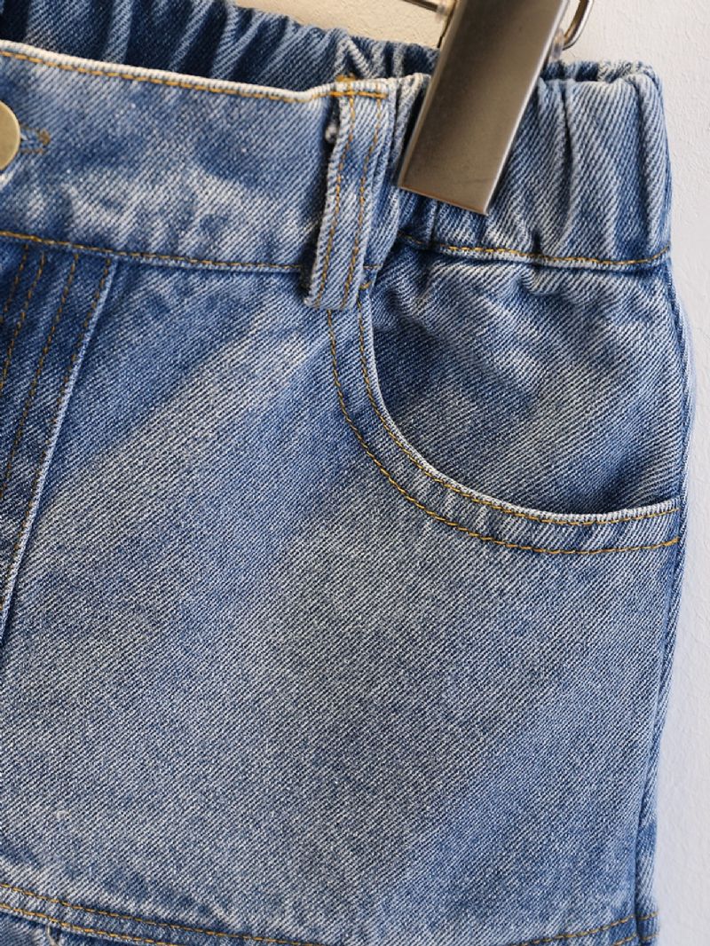 Tyttöjen Solid Denim Laskostetut Vapaa-ajan Hameet