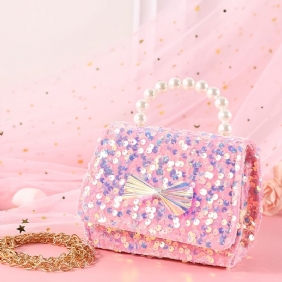 Tytöt Vauvat Söpö Rusetti Pearl Glitter Käsilaukku Crossbody Laukku Prinsessa Olkalaukku Ketjulaukku