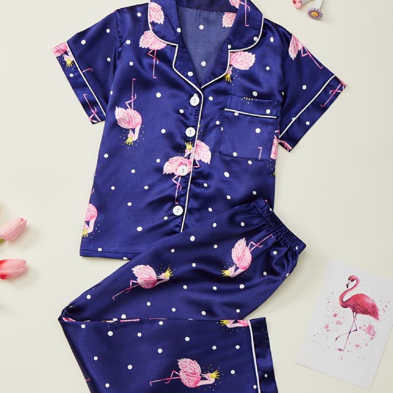 2 Kpl Flamingo Printed Silk Tyttöjen Mukava Pyjamasetti