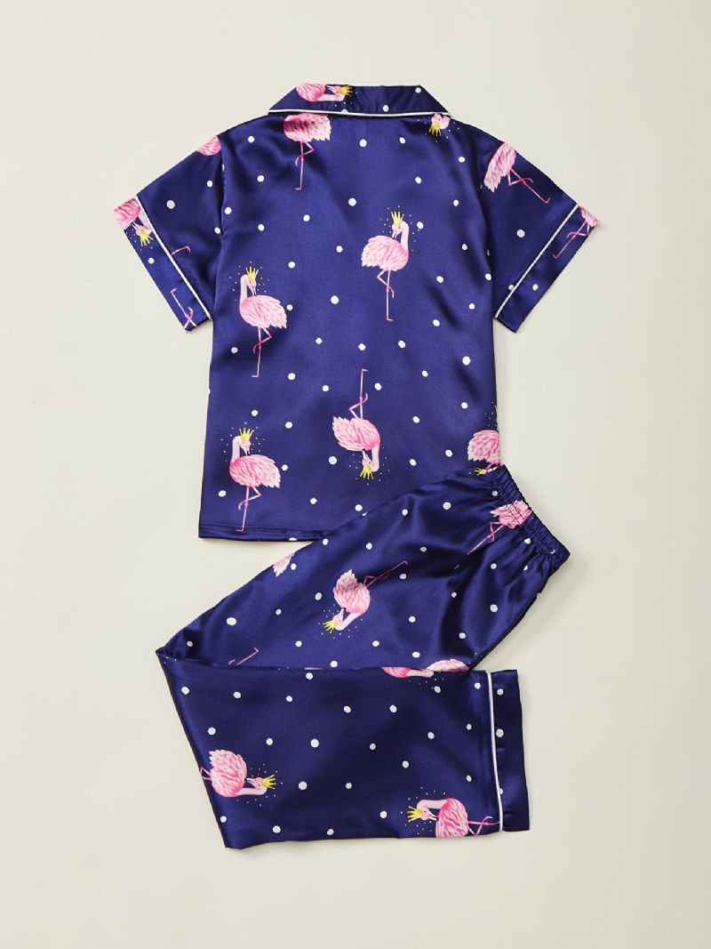 2 Kpl Flamingo Printed Silk Tyttöjen Mukava Pyjamasetti