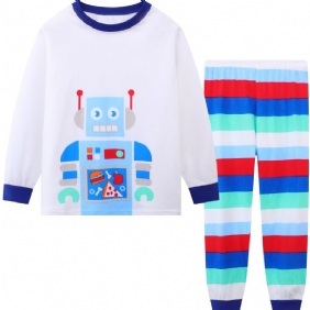 2 Kpl Toddler Poikien In Pitkähihaiset Robottipainetut Pyjamasetit