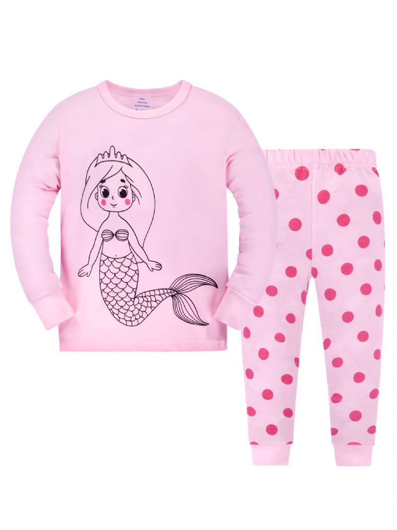 2 Kpl Toddler Tyttöjen Mermaid Print Crew Neck Pyjama-setit