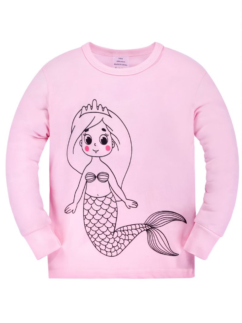 2 Kpl Toddler Tyttöjen Mermaid Print Crew Neck Pyjama-setit