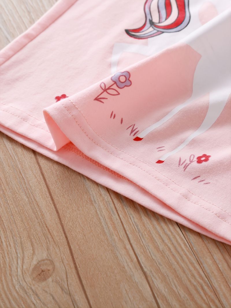 2 Kpl Tyttöjen Casual Sarjakuva Unicorn Print Crew Neck Vaaleanpunaiset Puuvillaiset Pyjamasetit