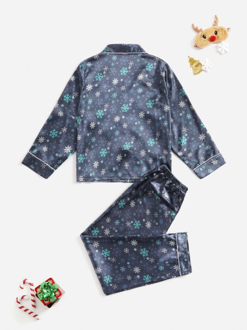 2 Kpl Tyttöjen & Poikien Joulunsininen Casual Pyjamasetti