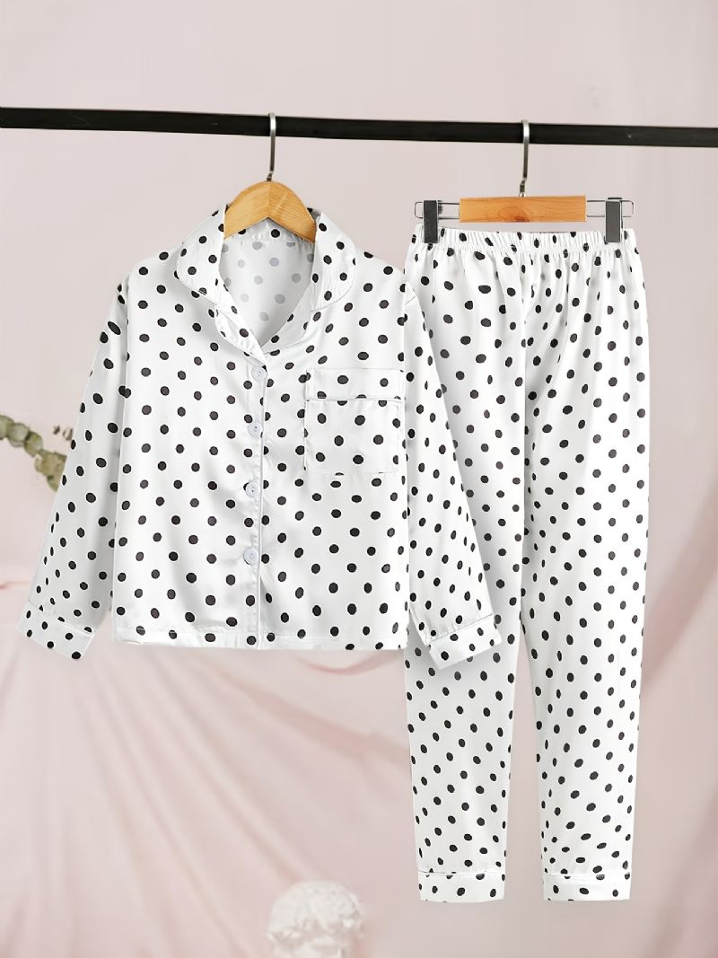 2 Kpl Tyttöjen Polka Dot Pitkähihaiset Pyjamasetti