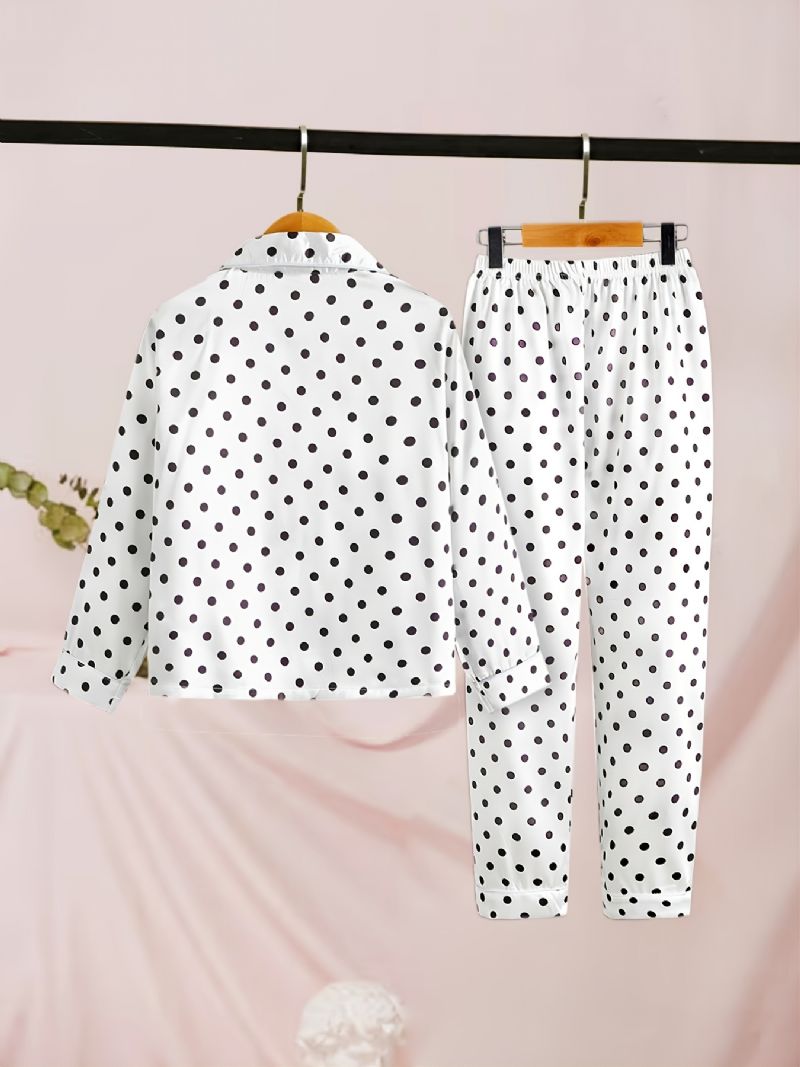 2 Kpl Tyttöjen Polka Dot Pitkähihaiset Pyjamasetti