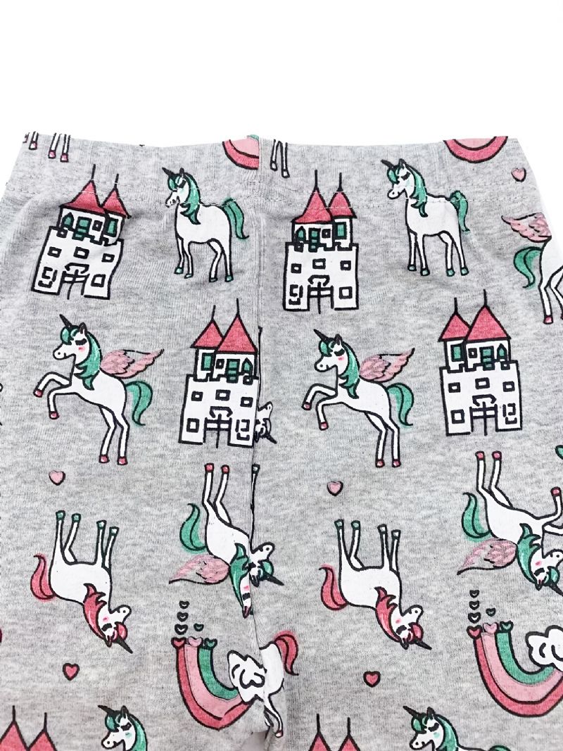 2 Kpl Tyttöjen Sarjakuva Unicorn Print Pyjamasetti Jossa Pitkähihainen Pyöreäkauluksinen Villapaita Ja Housut Talveksi