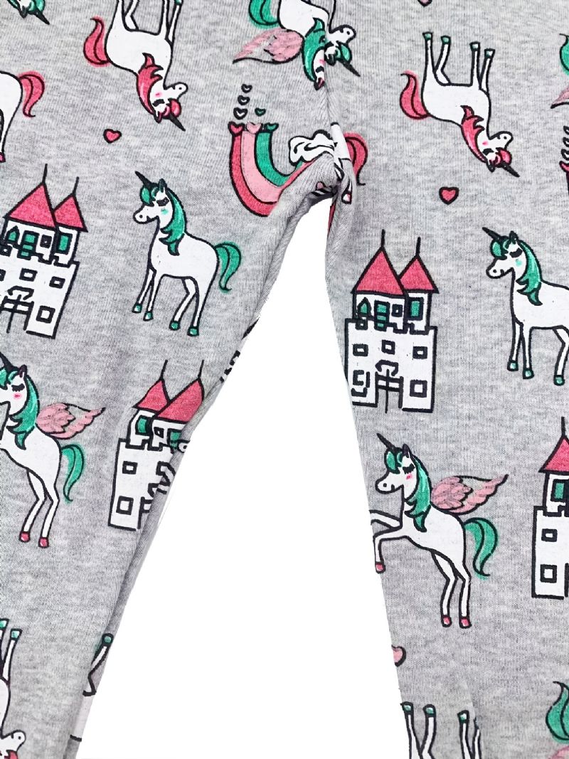 2 Kpl Tyttöjen Sarjakuva Unicorn Print Pyjamasetti Jossa Pitkähihainen Pyöreäkauluksinen Villapaita Ja Housut Talveksi