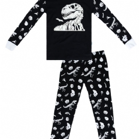 2kpl Lasten Pyjamat Pimeässä Hohtava Dinosaur Print Pyöreäpääntie Pitkähihainen Toppi & Housutsetti Pojille Tytöille