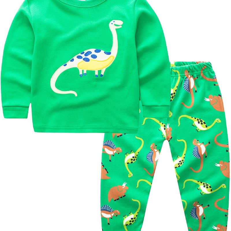 2kpl Poikien Casual Carton Dinosaur Printed Pyjamasetit