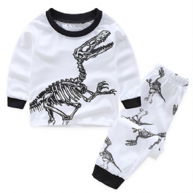 2kpl Poikien Casual Crew Neck Dinosaur Print Pyjamasarjat Lasten Vaatteet