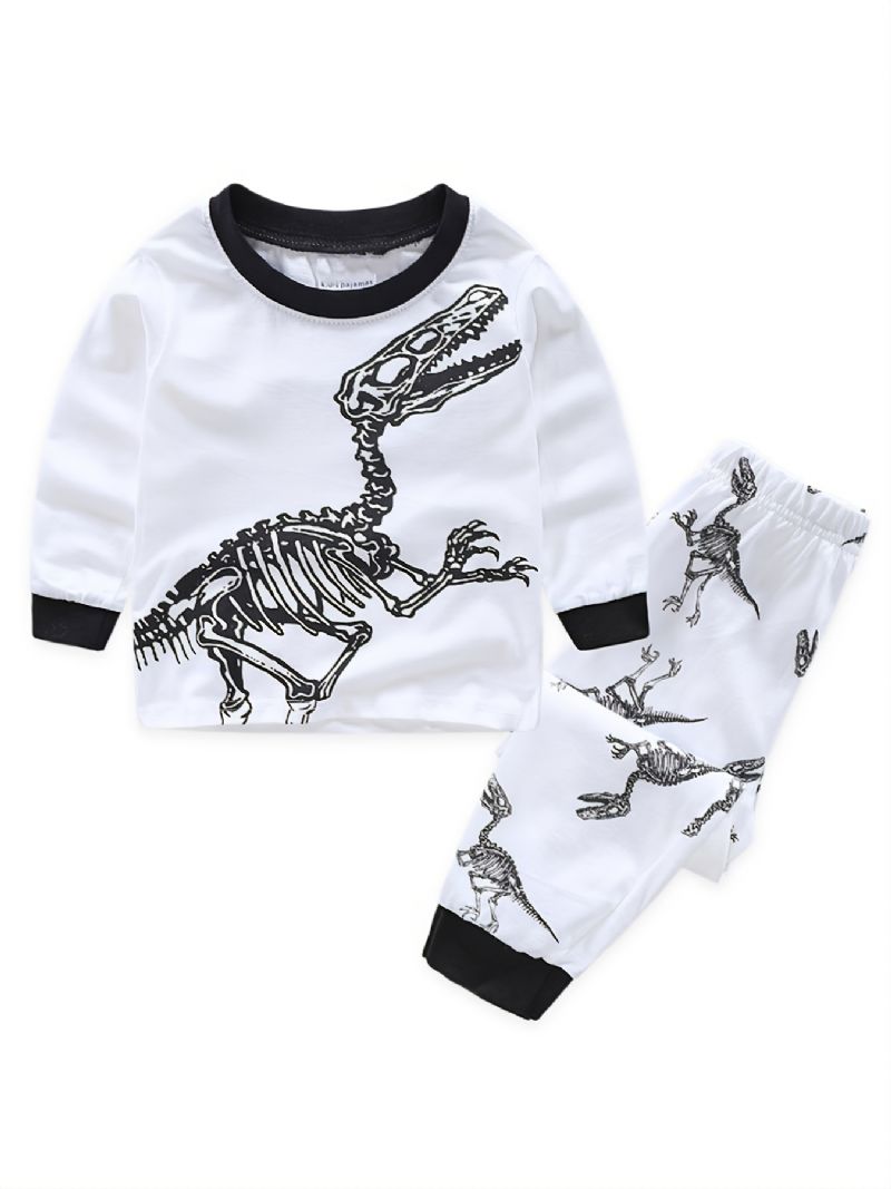 2kpl Poikien Casual Crew Neck Dinosaur Print Pyjamasarjat Lasten Vaatteet