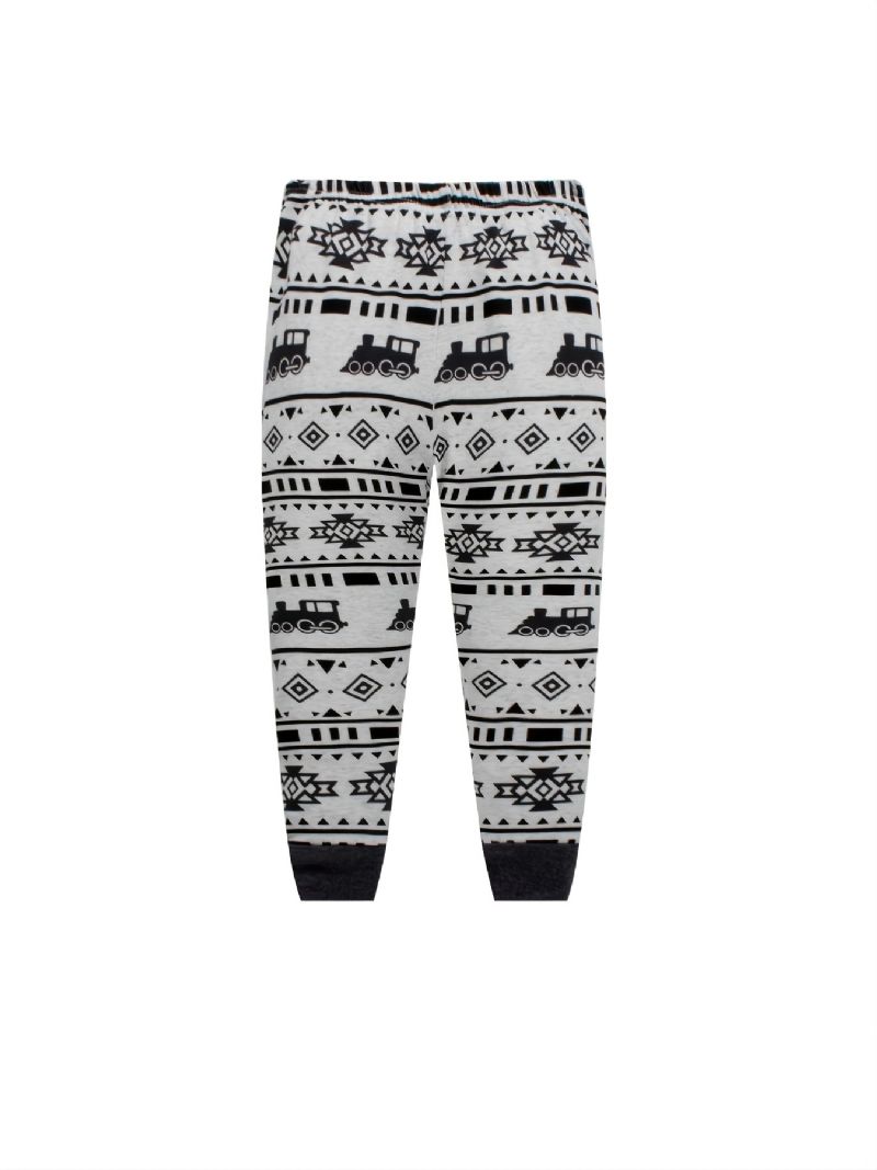 2kpl Poikien Casual Train Pattern Crew Neck Pitkähihaiset Pyjamasetit