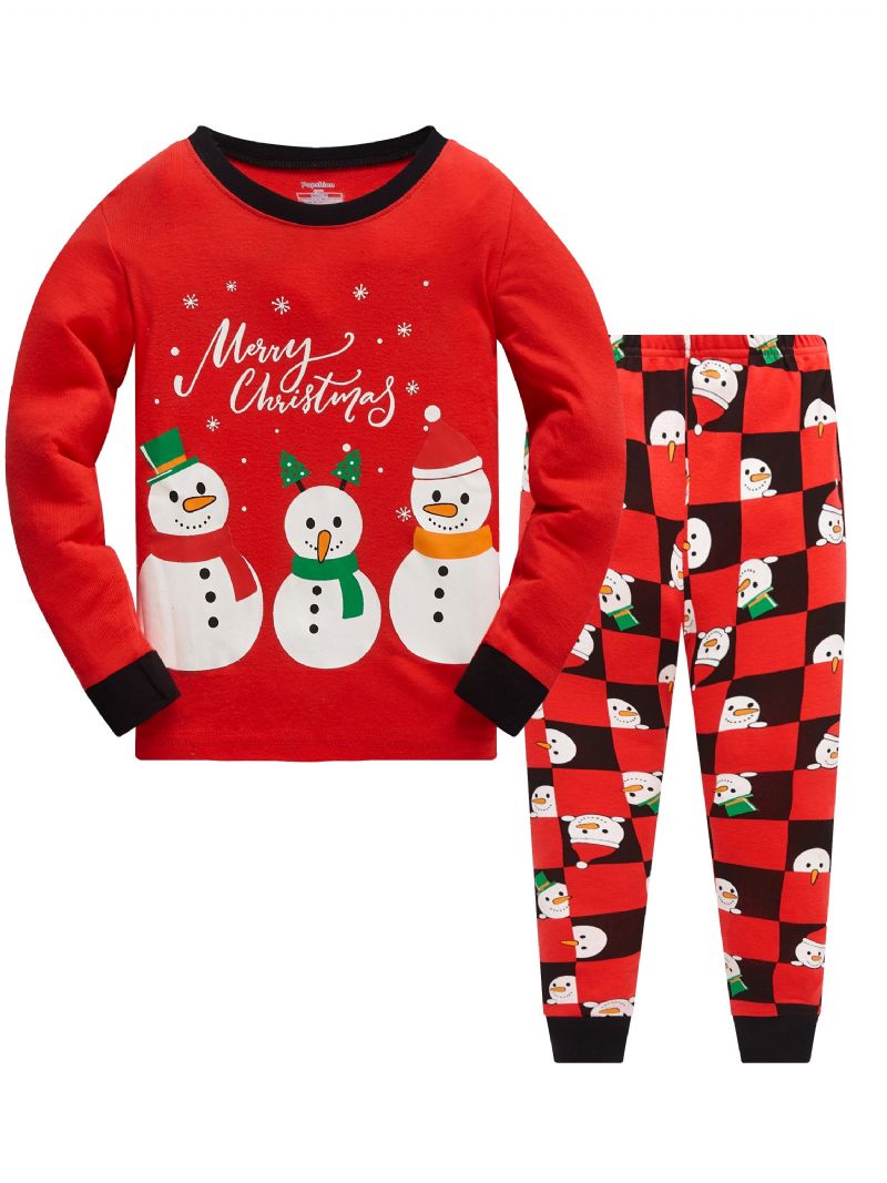 2kpl Poikien Christmas Snowman Pattern Pullover Pyjama Housupuvut