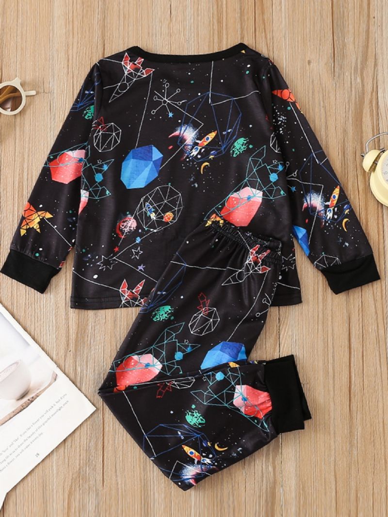 2kpl Poikien Planet Printed Puserot & Housut Pyjamasetti