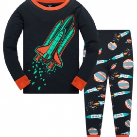2kpl Poikien Rocket Astronaut Star Universe Pitkähihainen Pyjama-puuvillapuku