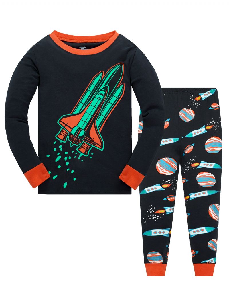2kpl Poikien Rocket Astronaut Star Universe Pitkähihainen Pyjama-puuvillapuku