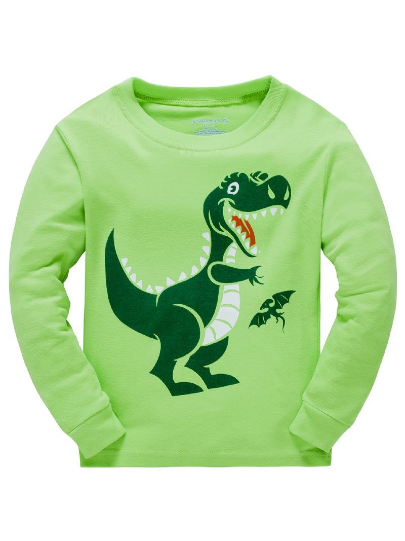 2kpl Poikien Sarjakuva Dinosaur Print Pyjamasetti Söpö Rento Thermal Crew Neck Pitkähihaiset Topit & Housut Talveksi