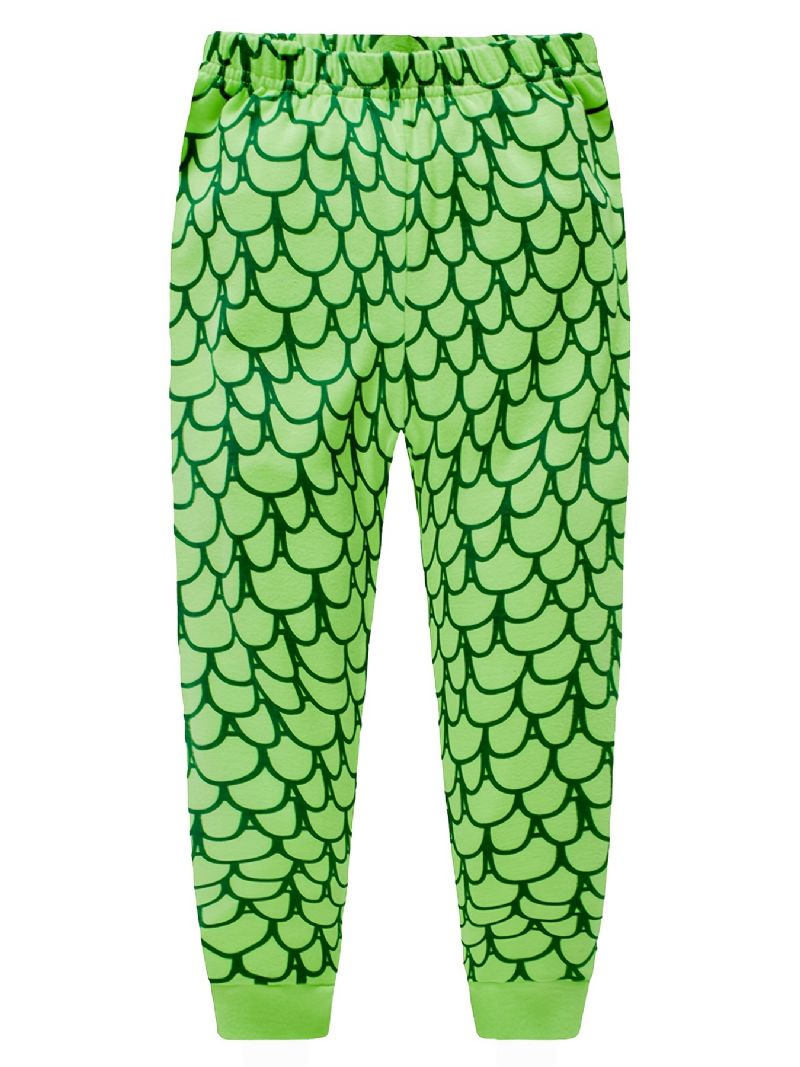 2kpl Poikien Sarjakuva Dinosaur Print Pyjamasetti Söpö Rento Thermal Crew Neck Pitkähihaiset Topit & Housut Talveksi