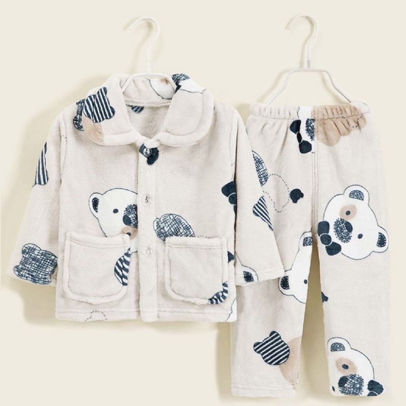 2kpl Poikien Thick Teddy Bear Flanellipyjamat