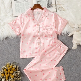 2kpl / Setti Tyttöjen Loungewear Pyjama-setti Sydänprintillä