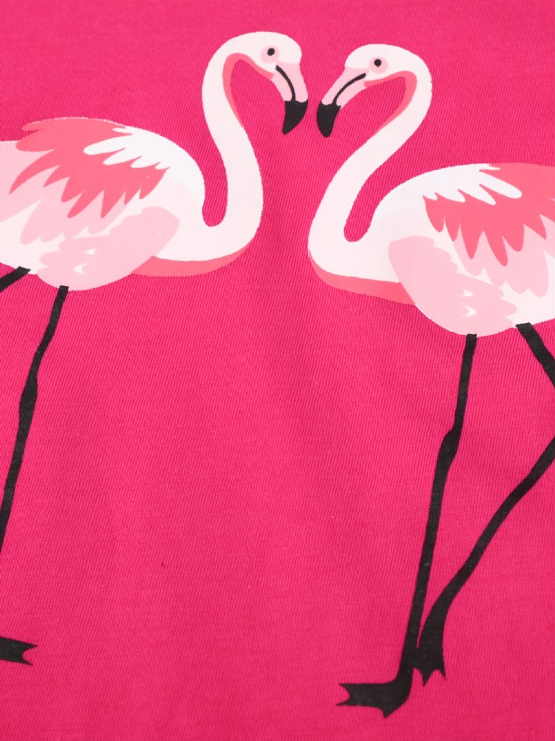 2kpl Taaperotyttöjen Flamingoprintti Puuvillainen Crew Neck Pusero Pyjama-setit