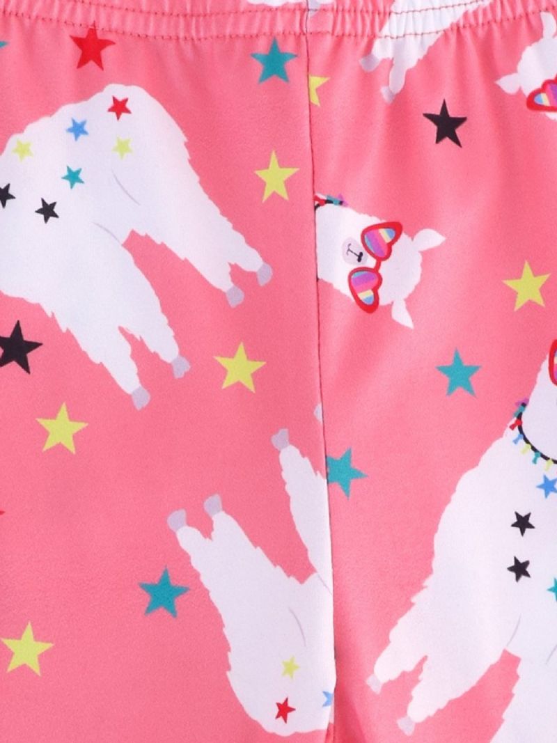 2kpl Tytöt Söpö Sarjakuva Alpaca Print Pyjamasetti Pitkähihaisilla Topilla & Housuilla Pinkki