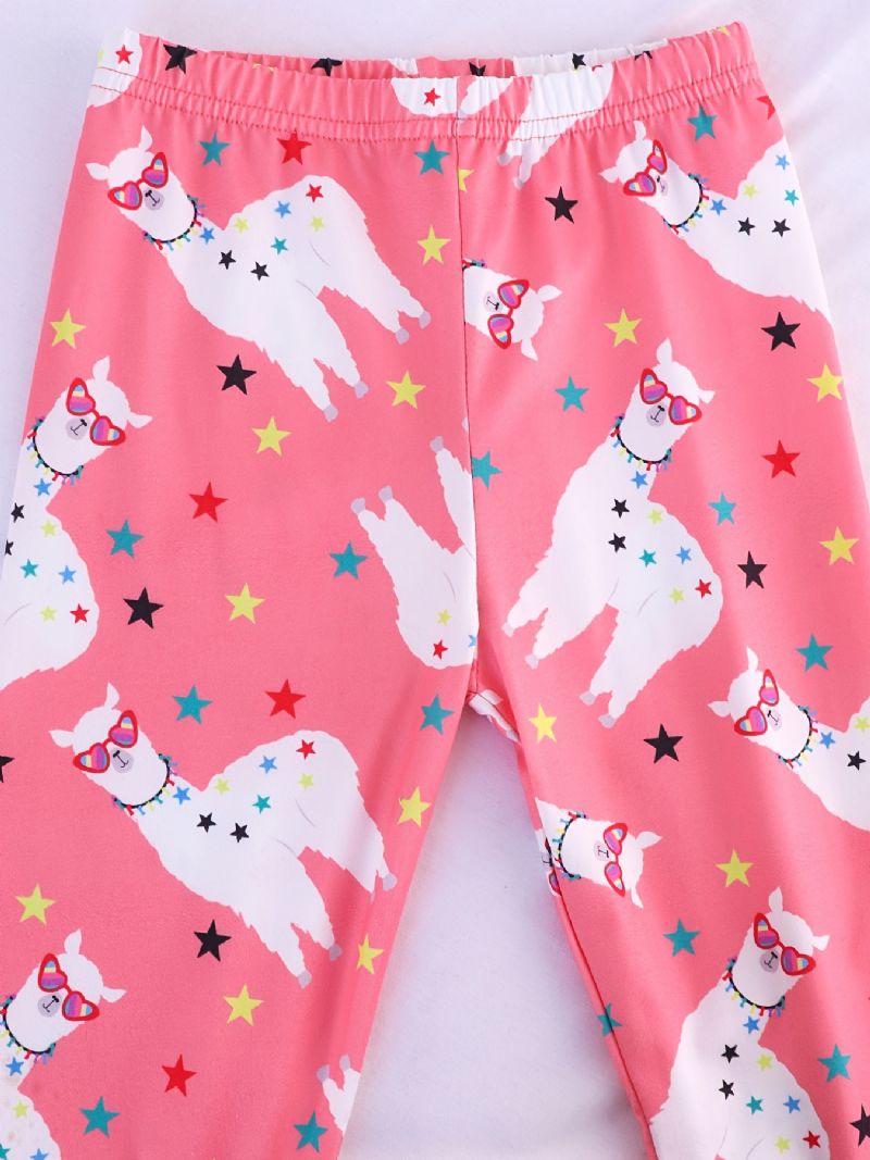 2kpl Tytöt Söpö Sarjakuva Alpaca Print Pyjamasetti Pitkähihaisilla Topilla & Housuilla Pinkki