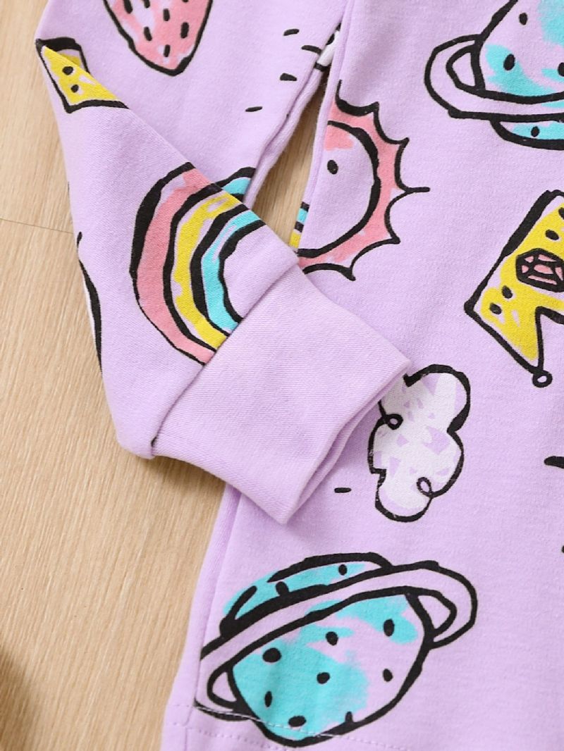 2kpl Tyttöjen Cotton Purple Cat Sarjakuvaprintti Pitkähihainen Pyjama