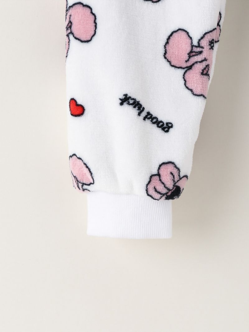 2kpl Tyttöjen Pitkähihaiset Neulehousut Pyjamasetti Söpöllä Love Rabbit Printillä